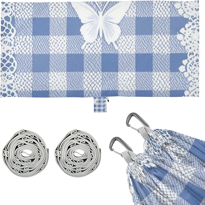 Lovely Blue Lace Butterfly Plaid 330lb Capacity Hammocks with Hanging Rope Hanging Hammock for Outside Patio Backyard Poolside hamaca para acampar