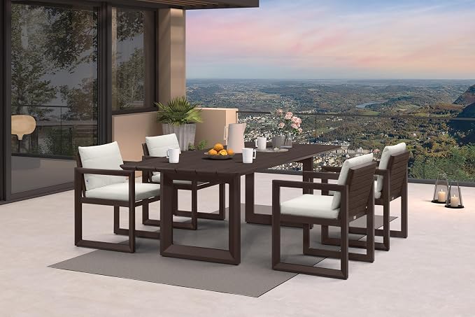 PURPLE LEAF Outdoor Dining Set for 4 Aluminum Luxury Patio Furniture Table and Chairs Set with Removable Thick Cushion Rectangular Patio Dining Sets for Small Backyard Porch Garden Deck Pool, Bronze