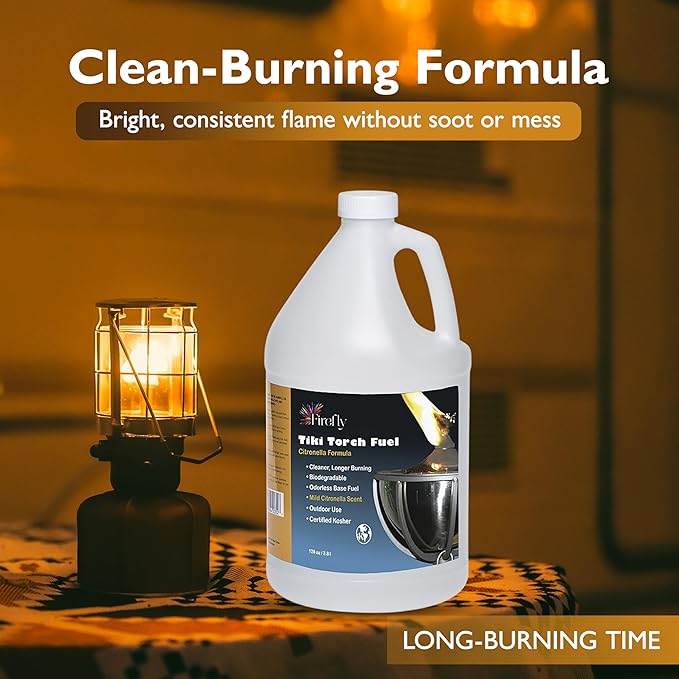 Firefly Fuel Tiki Torch Fuel – Clean-Burning Outdoor Lamp Oil for Tiki Torches and Lanterns. Low Smoke, Citronella Formula, Long-Lasting – Outdoor Patio & Garden Use - 1 Gallon