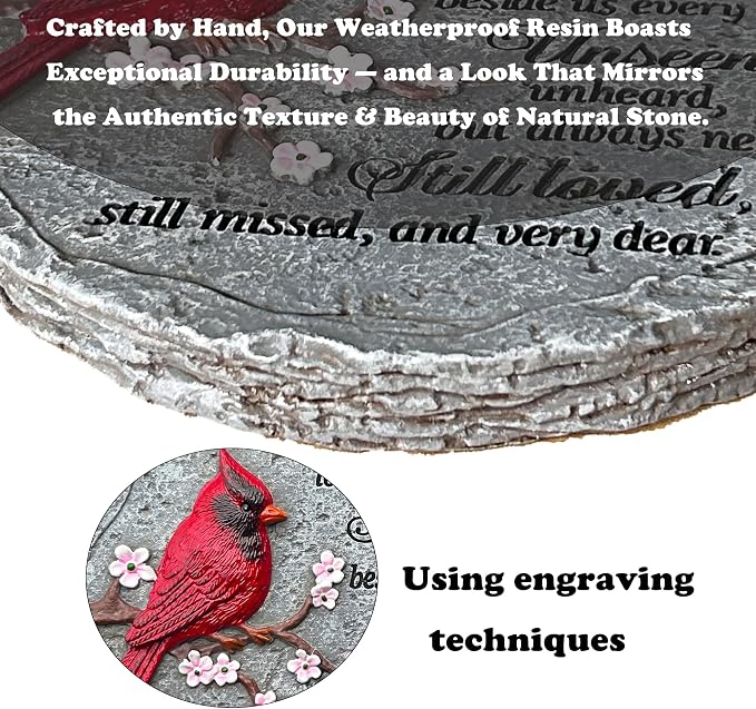 Memorial Garden Stones Red Cardinal Sympathy Gifts for Loss of Loved One - Father’s Day Condolence Bereavement Gift Outside Memory Plaques Outdoor Stepping Stone