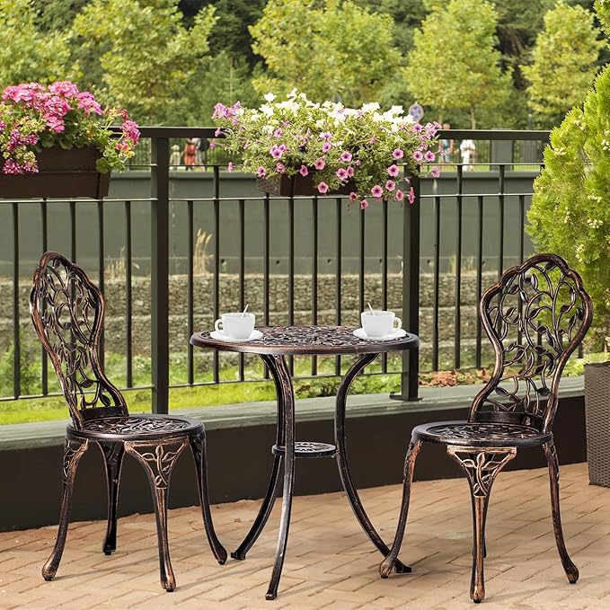 JHshop Bronze 3 Pieces Outdoor Patio Furniture Set, Garden Conversation Chairs with Table for Backyard Pool or Lawn,Balcony Furniture Sets, Table and Chairs -(Leaf)