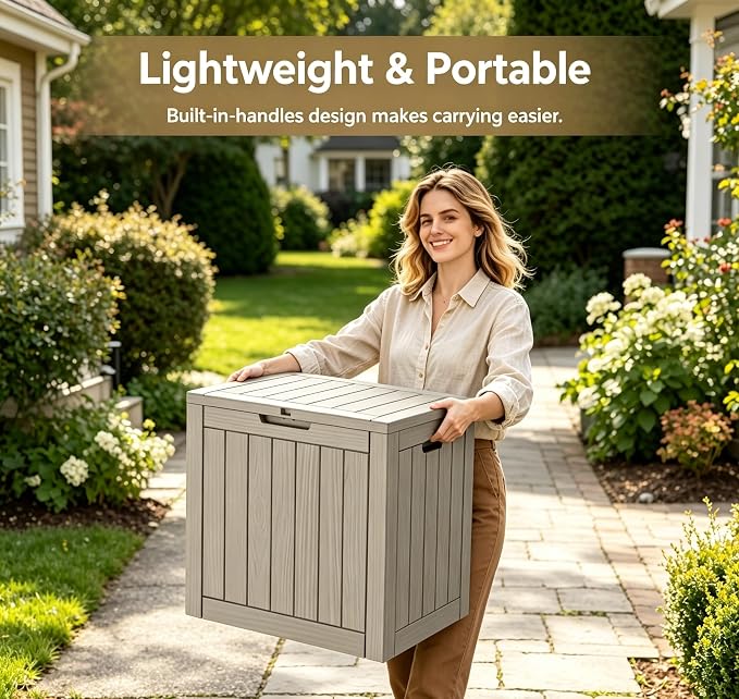 LAUSAINT HOME 31 Gallon Resin Deck Box, Package Delivery Box with Lockable Lid, Waterproof Outdoor Storage Box For Garden Tools, Patio Cushions(31 Gallon,Grey)