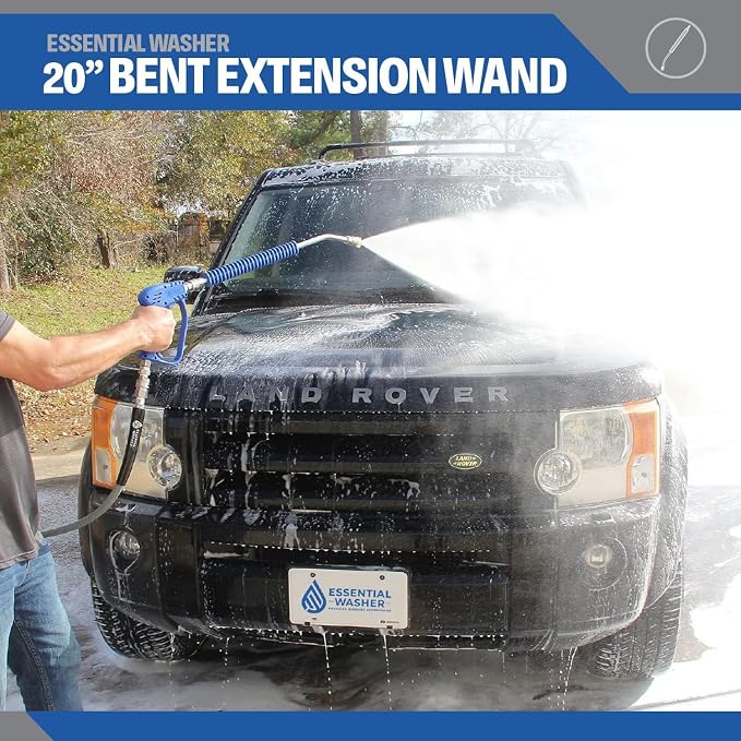Essential Washer Pressure Washer Wand Extension | 20" Curved Stainless Steel With Molded Grip | 4000 PSI