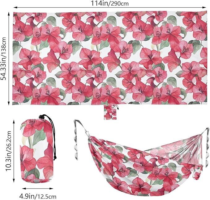 Camping Hammock Outdoor Hammocks for Outside Bougainvillea Flowers Red Beach Trees Portable Lightweight with Pockets Tree Straps Indoor Small