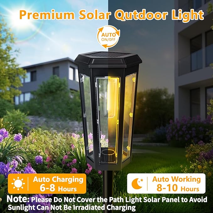 Solar Pathway Lights Outdoor, 4 Pack Bright Solar Lights Outdoor Waterproof, Bright Up to 10 Hrs, Auto On/Off Garden Lights for Yard, Landscape, Driveway, Walkway with 2 Lighting Modes