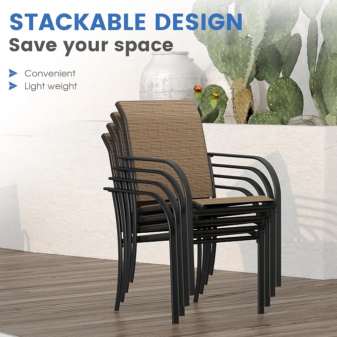 VICLLAX Patio Table and Chair Set of 4, All Weather Metal Round Outdoor Dining Furniture Set-40.6" Round Outdoor Table and Chairs, Black Tabletop