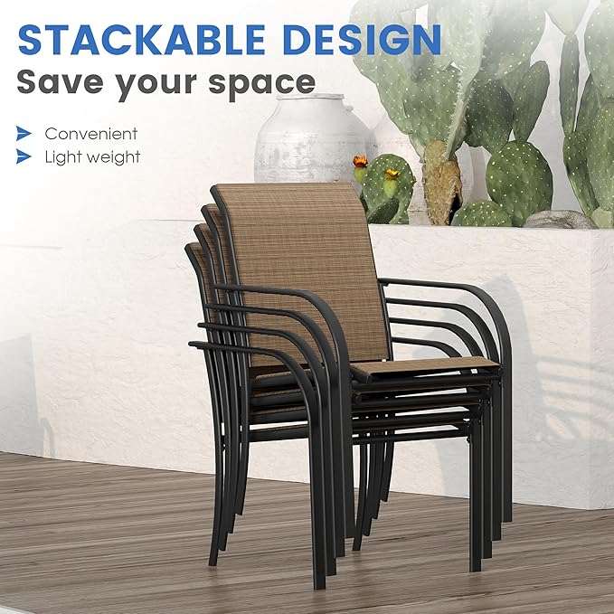 VICLLAX Patio Table and Chair Set of 6, All Weather Metal Round Outdoor Dining Furniture Set-47 Round Outdoor Table and Chairs, Black Tabletop