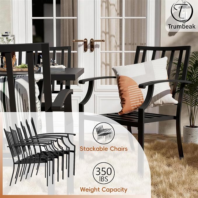 16-Piece Patio Dining Set Outdoor Conversation Set, Metal Outdoor Furniture Set with 2 Umbrella Hole Cut-Out Tables and 14 Metal Backrest Chairs for Backyard, Garden, Sand
