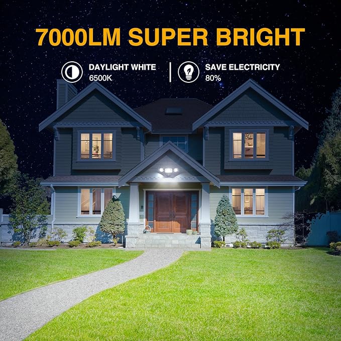 Onforu Dusk to Dawn Outdoor Lighting,70W Security Lights with Remote,7000LM Flood Lights Outdoor Wired,IP65 Waterproof Lights Fixture,2Modes 3 Adjustable Heads Photocell Light for Garage Patio Yard