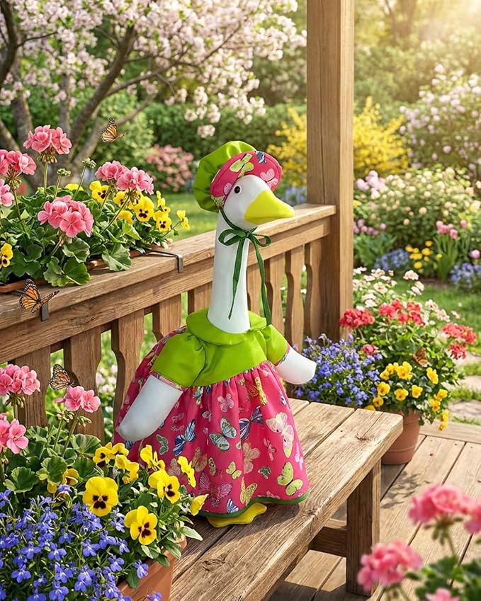 Summer Porch Goose Outfits with Hat, 23" Lawn Cement Goose Clothes for Spring Summer, Patio Yard Garden Geese Decoration Gifts for Mom Grandma