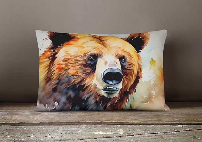 Caroline's Treasures DAC2929PW1216 Grizzly Bear Throw Pillow Machine Washable, Indoor Outdoor Decorative Pillow for Couch, Bed or Patio, 12HX16W