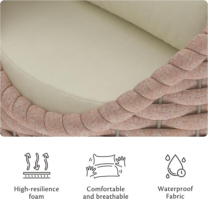 Outdoor 4 PCS Patio Conversation Set, All-Weather Wicker Patio Couch Sofa with Waterproof Thick Cushion Coffee Table for Porch, Balcony Mocha | All-Weather Wicker