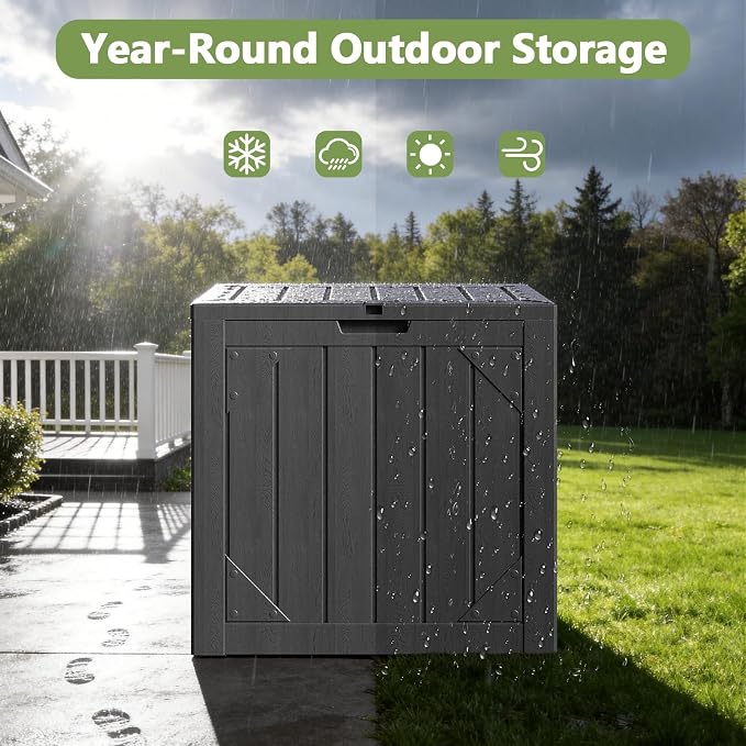 Outdoor Storage Box,30 Gallon Deck Box Outdoor Storage Bench Outside Waterproof Resin Storage Bench, Lockable Patio Cushions, Garden Tools Storage For Furniture, UV Resistant(Gray