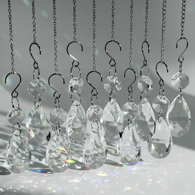 10pcs 38mm Crystal Suncatcher Pendants Chandelier Parts Decor | Crystal Sun Catcher, 38mm Hanging Crystal, Chandelier Parts, Prism Pendants with Hook, Crystal Christmas Ornaments Home Decor