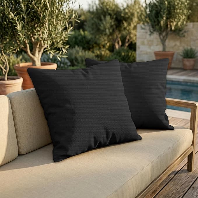 Covers & All Sunbrella Throw Pillows Set of 2, 16 x 16 Inch Square Outdoor & Indoor Cushions with Insert, Fade & UV Resistant Fabric (Canvas Black)