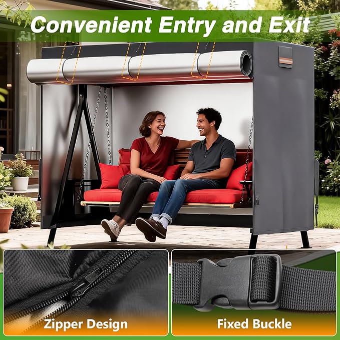 EVRBUL Upgraded Outdoor Swing Cover, 3 Seater Patio Swing Heavy Duty 420D Cover, Waterproof Windproof UV Protection, 87”L x 49”W x 67”H