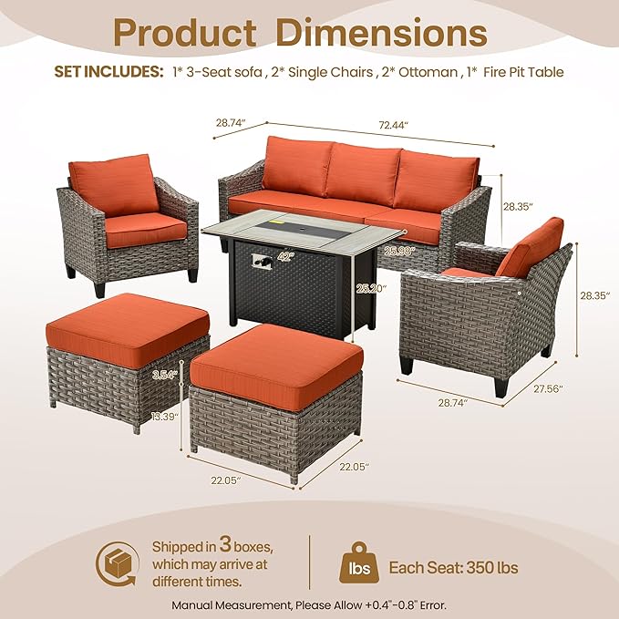 Wicker Patio Furniture Set,7 Pieces Modern Outdoor Conversation Set Sectional Sofa with Cushion and Ottomans for Garden, Poolside, Backyard