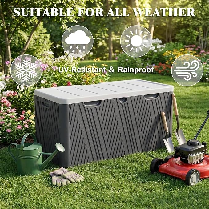 BPS 85 Gallon Resin Deck Box, Outdoor Storage Box Waterproof & Weather-Resistant Lockable, Large Patio Storage Container for Cushions, Garden Tools