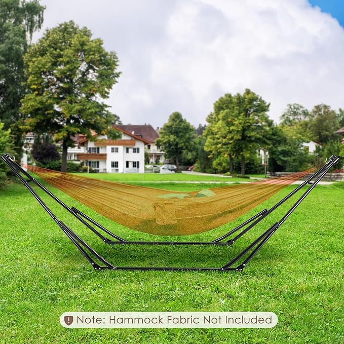 Arlopu 3 in 1 Portable Hammock with Steel Stand,Foldable PU Leather Swing Chair,6-Level Standing Hammocks Included Carrying Bag,Side Pocket,Pillow,for Outside,Indoor,Yard,Garden,Patio,Camping(Brown)