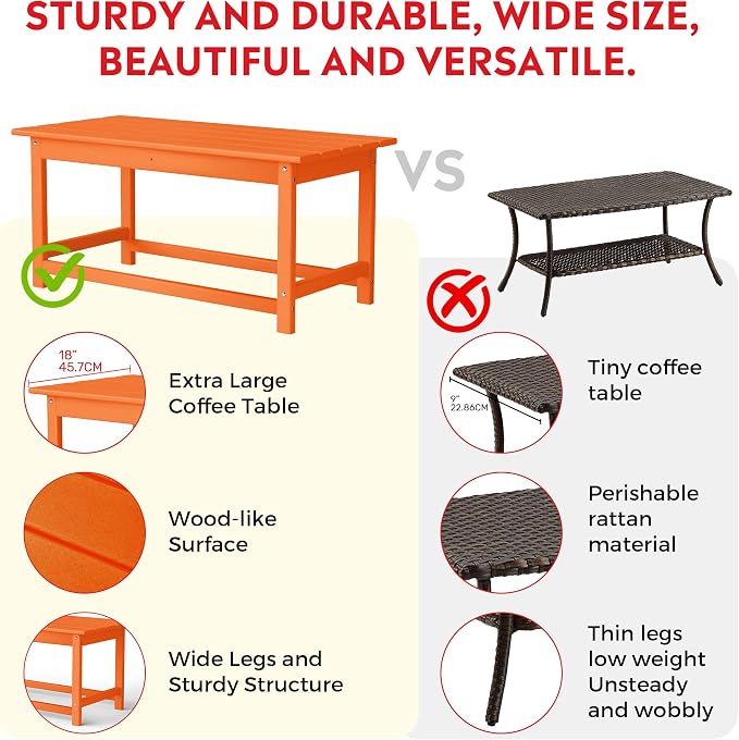 Costaelm Adirondack Conversation Table, HDPE Outdoor Drink Weather Resistant, Outdoor Patio Porch Accent Balcony Table for Pool, Seaside, Backyard, Orange