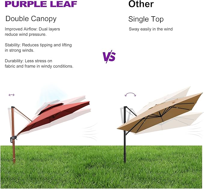 PURPLE LEAF Cantilever Umbrella with Base Outdoor Round Umbrellas Large Cantilever Umbrella Windproof Offset Heavy Duty Sun Umbrellas for Garden Deck Pool Patio, 12ft Brick Red