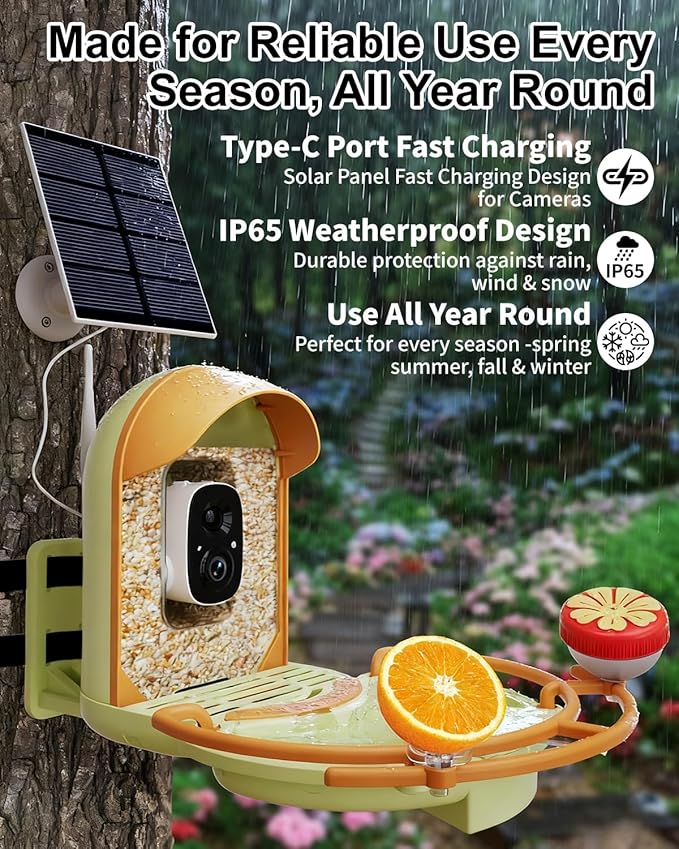 Bird Feeder with Camera, 2K HD Birds Camera with Solar Water Fountain, Smart BirdCamera with APP Control, Night Vision, Motion Detection Alerts, IP66 Birdfeeder for Backyard Garden