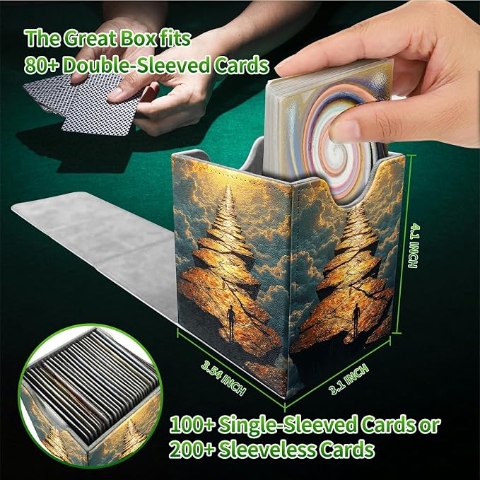 Cloud Stone Man Card Deck Box for MTG, Personalized Card Storage Case Fits 120+ Sleeved Cards, Premium Leather TCG Box with Strong Magnetic Closure for Magic, CCG, PTCG, Baseball Cards