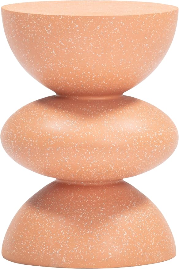 Tressa Side Table Terracotta, Brown End Table, Modern Style, Faux Terrazzo Poly Cement Round Shape Tabletop, Poly Cement, Outdoor Living, 12.6" W x 12.6" D x 17.7" H