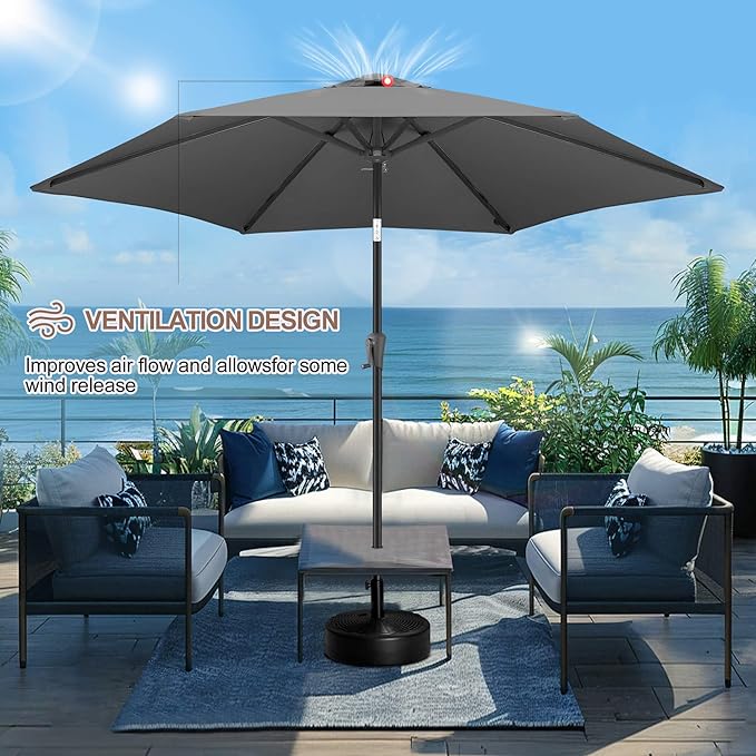 FLAME&SHADE 10ft Patio Umbrella - Outdoor Umbrella with 6 Sturdy Ribs, Push Button Tilt and Crank, UV Protection Table Market Umbrella for Pool, Porch, Garden, Deck, Backyard (Anthracite)