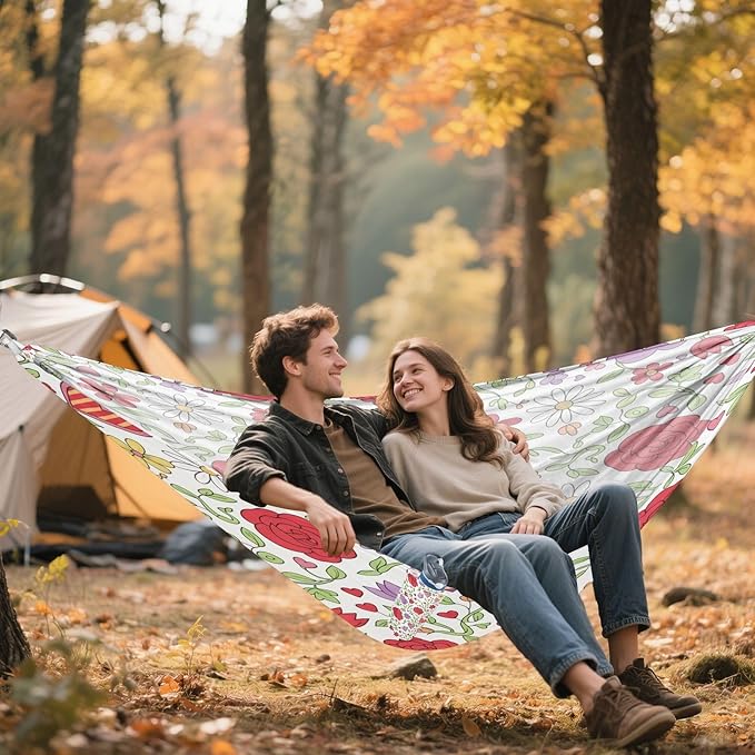 Hammocks for Outside Heart Flowers Camping Hammock Portable Hammocks with Tree Straps and Carry Bag Camping Accessories for Hiking Beach Outdoor