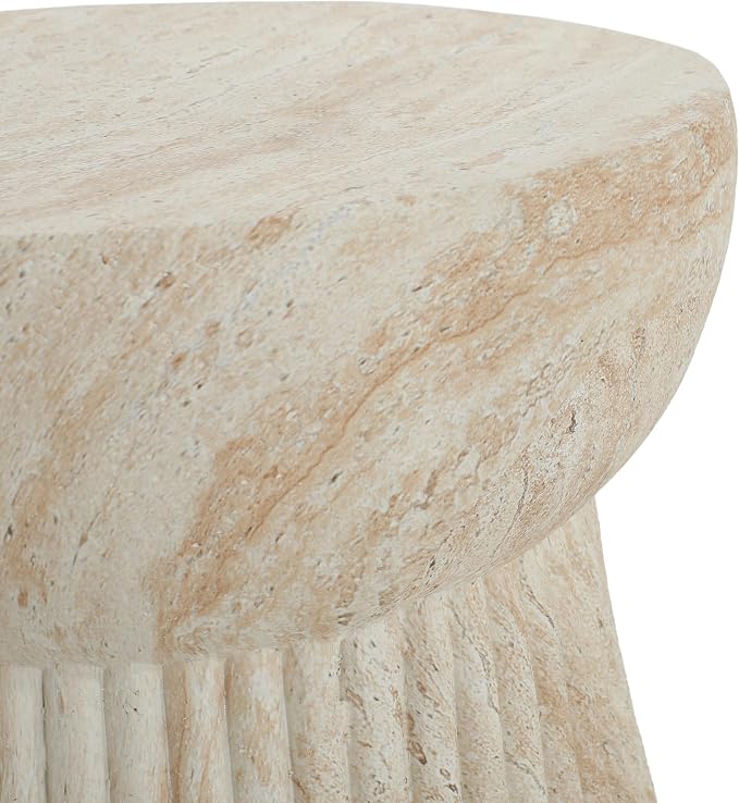 Outdoor Side Table Faux Marble End Table Faux Stone Side Tables Travertine Small Coffee Tables for Indoor Outdoor, Garden Stool for Porch, Backyard Patio, MgO,Weather Resistant,Round, Beige