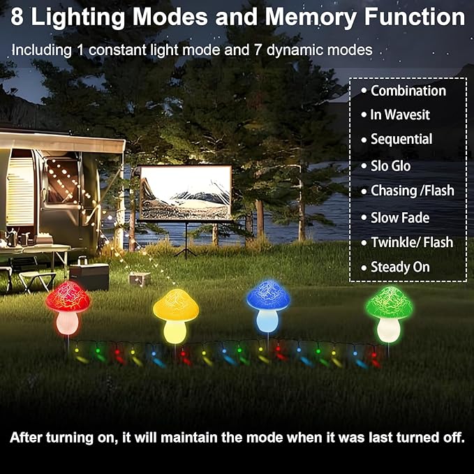 LiyuanQ Mushroom Solar Lights Outdoor Decor - 8 Pack 50 LED Crackle Mushroom Lights, 23ft Solar Powered Fairy String Light with 8 Modes, Waterproof for Outside Garden Yard Patio Pathway, Colorful