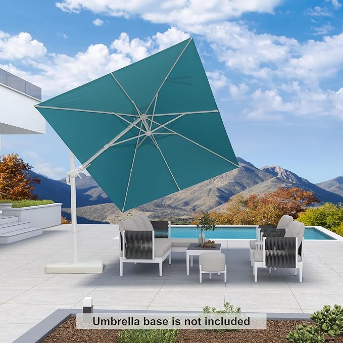 PURPLE LEAF 10 FT Right-left Tilt Patio Umbrella Swivel White Cantilever Umbrella with Tilt Aluminum Outdoor Umbrella with 360° Rotation for Deck Pool Garden, Turquoise