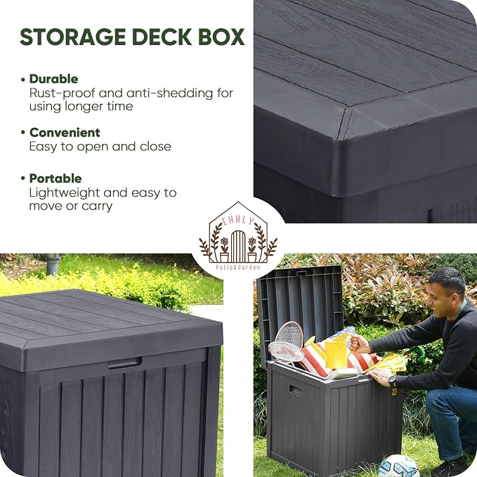 EHHLY Deck Box, 51 Gallon Package Bin Delivery Box for Outside Front Porch, Small Patio Outdoor Storage Boxes Waterproof, UV Resistant Plastic Resin Pool Storage Bins with lids, Grey