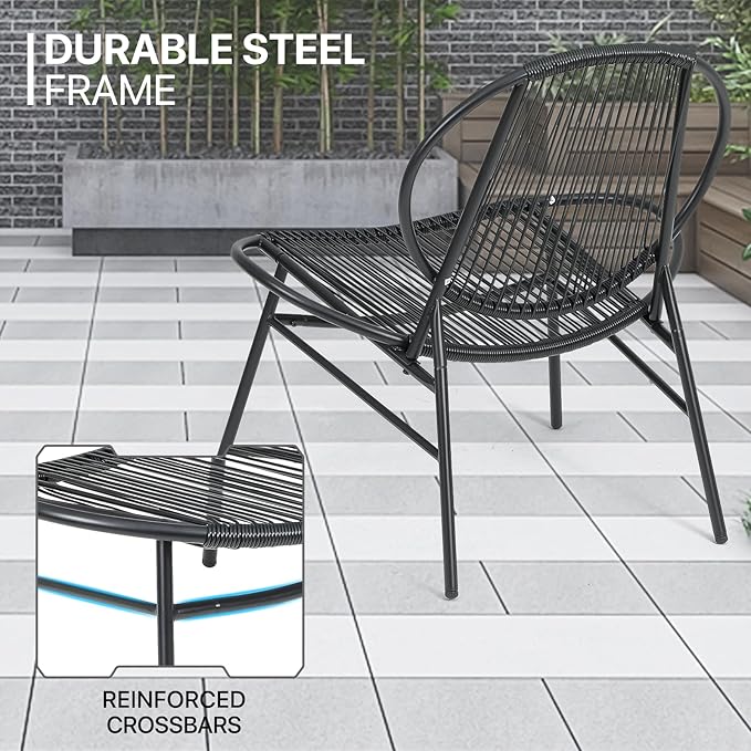 MoNiBloom 4 Pieces Outdoor Patio Furniture, All Weather PE Rattan Wicker Loveseat and Chairs Conversation Set with Steel Coffee Table for Garden Backyard Porch Balcony Poolside Deck Lawn