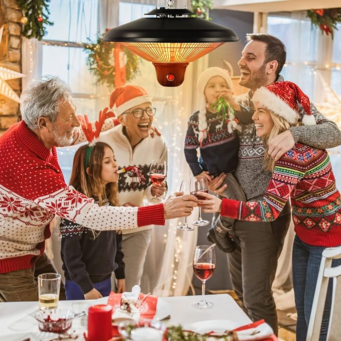COSTWAY Hanging Patio Heater, 1500W Electric Ceiling Infrared Heater with Remote Control, 3 Heat Settings, Indoor Outdoor Heater for Large Room, Backyard, Balcony (Black)