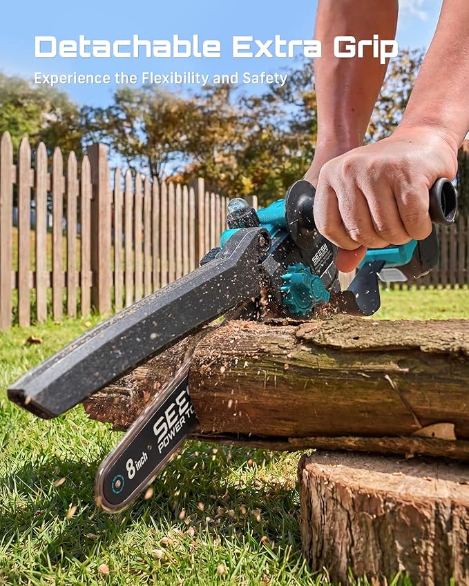 SEESII 2-in-1 Electric Pole Saws for Tree Trimming, 8 Inch Brushless Mini Chainsaw with Extension Pole, Cordless Pole Chain Saw, Tree Trimmer Limb Branch Cutter Pruner with 2 x 4.0Ah Batteries,P8 Nex