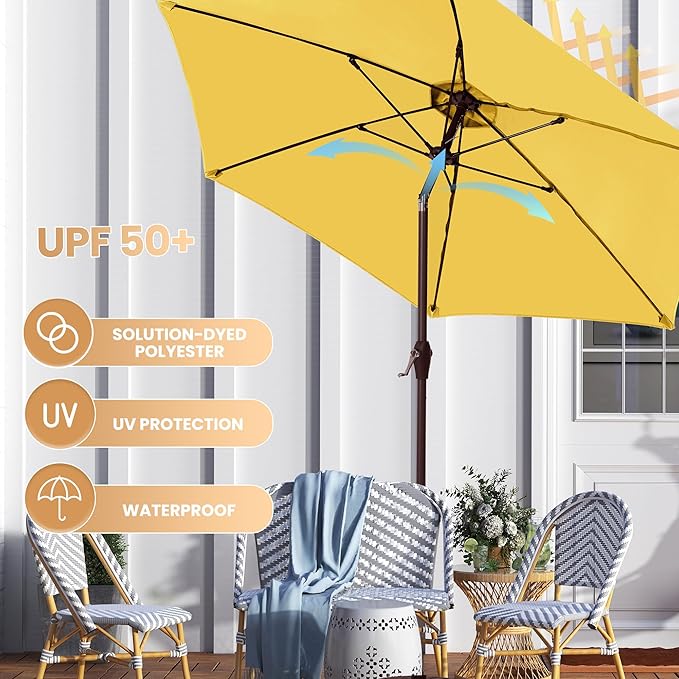 Ayge 7.5FT Large Outdoor Patio Umbrella Market Table Umbrella-UV Resistant, Easy Push Button Tilt and Crank, 6 Sturdy Fiberglass Ribs Heavy-Duty Pool Umbrella for Deck, Backyard,Garden, Yard,Yellow
