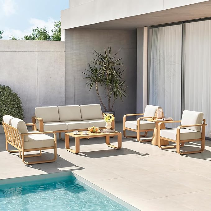CHITA Aluminum Patio Furniture Sets, 7 Seats Patio Conversation Sets with Coffee Table, 5 Pieces Patio Sofa Sets with Thickened Olefin Fabric Cushion for Backyard, Garden, Balcony and Poolside