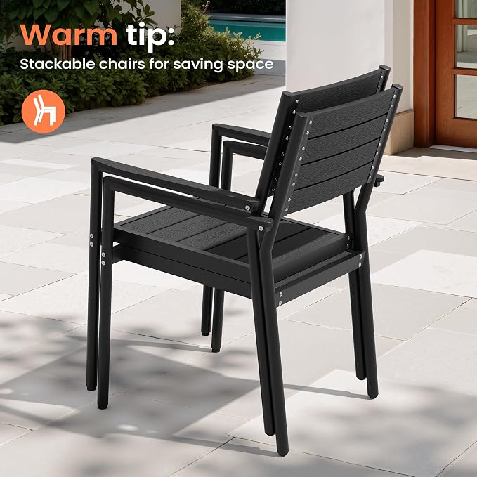 Pellebant 11 Piece Patio Table and Chairs Set for 10, Aluminum Outdoor Dining Set with Umbrella Hole, Stackable Dining Chairs & 94" Dining Table, Black