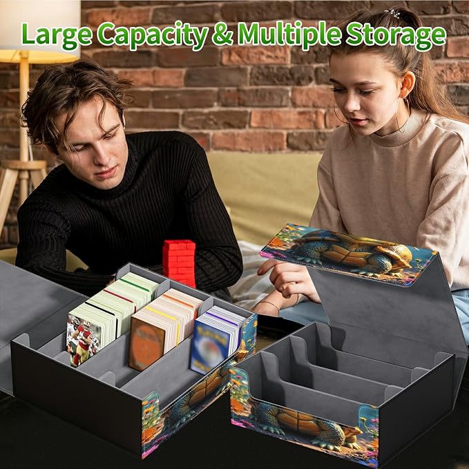 Large Card Deck Box for MTG, Fits 1200+ Sleeved Cards, PU Leather Storage Case with Strong Magnetic Closure, Multiple Colors Available for TCG CCG Baseball Card Collections, Forest Turtle