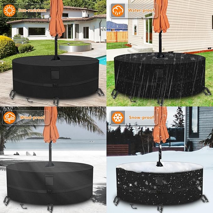 Kovshuiwe Round Patio Table Cover with Umbrella Hole - 60" Dia x 23.6" H Heavy Duty Waterproof 600D Oxford Fabric Outdoor Lawn Patio Furniture Covers (Cover Size，NOT Table Size)