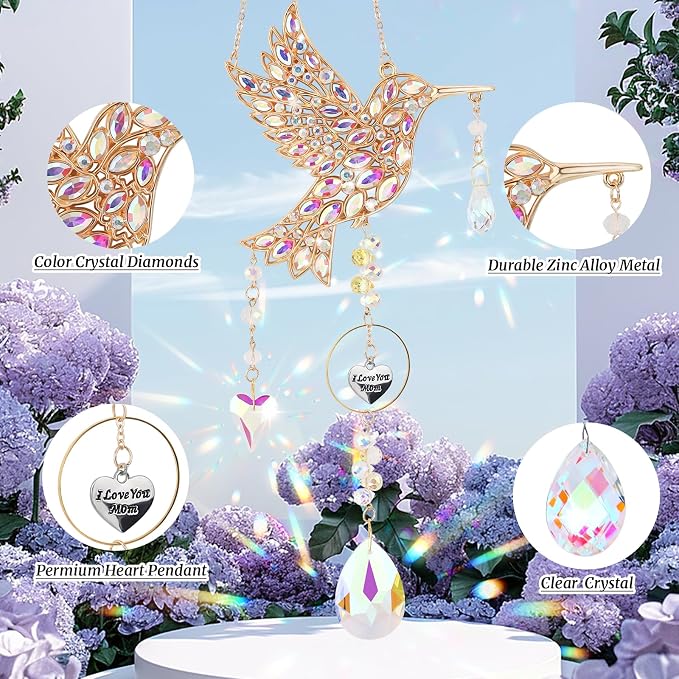 Hummingbird Gifts for Mom, Mom Gifts for Birthday Christmas from Daughter, Sun Catchers Indoor Window Outdoor Garden, Spring Home Decor Hummingbird Gift for Women Mother Grandma Bird Lovers