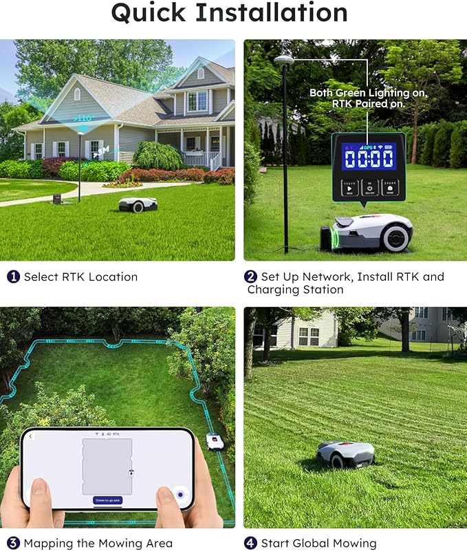 ANTHBOT Genie3000 Robot Lawn Mower - NO Wire, Full Band RTK+4-Eye Vision Robotic Lawnmower for 3/4 Acre, Auto Mapping, Multi-Zone Management (Renewed)