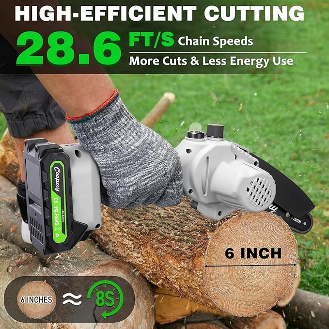 CEEPUY Mini Chainsaw Cordless, Gifts for Men Dad Father Husband Gardener, Cool Gadgets for Men, 6 Inch Portable Electric Chain Saw, Small Handheld Security Lock Trees Branches Trimming, Wood Cutting