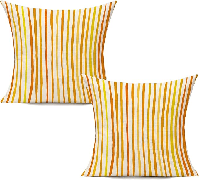 All Smiles Outdoor Yellow Throw Pillow Covers for Patio Bench Garden Porch Sunbrella Furnitures Sage Lines Stripes Cushion Cases Decorative 20x20 Set of 2 for Sofa Couch