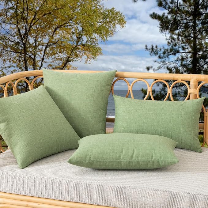 Kevin Textile Outdoor Waterproof 22”x22” Pillow Covers 2 Pack, Sage Green | Water Resistant, Soft Faux Linen-cotton Yarn-dyed Woven Texture Throw Pillow Covers for Tent Patio Garden Couch Sofa