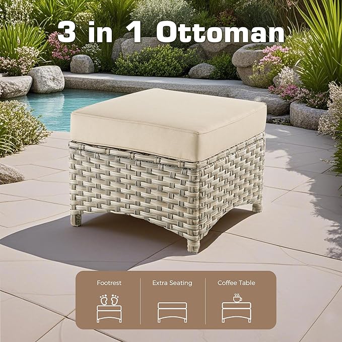 6-Piece Outdoor Patio Furniture Set with Fire Pit Table,All Weather Wicker Rattan Patio Seating Sofa and Chair Set with Ottomans,Outdoor Conversation Sets with 3 Seater Couch for Porch Deck Yard,Beige