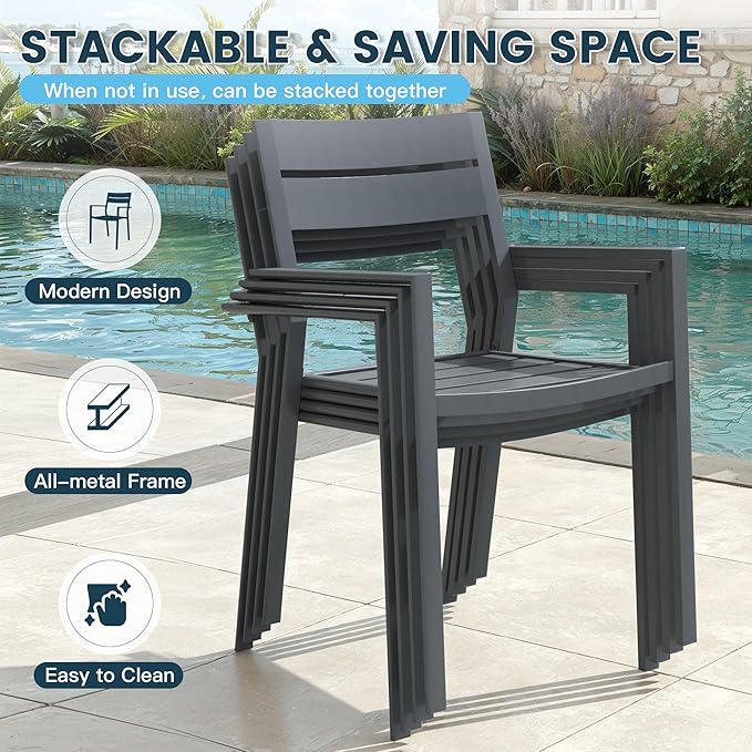 VICLLAX Patio 3 Pieces Outdoor Bistro Table Set, Wrought Iron Metal Furniture with 28" Round Table and 2 Stackable Chairs, Patio Dining Set for Patio, Lawn, Garden, Porch, Dark Grey/Grey
