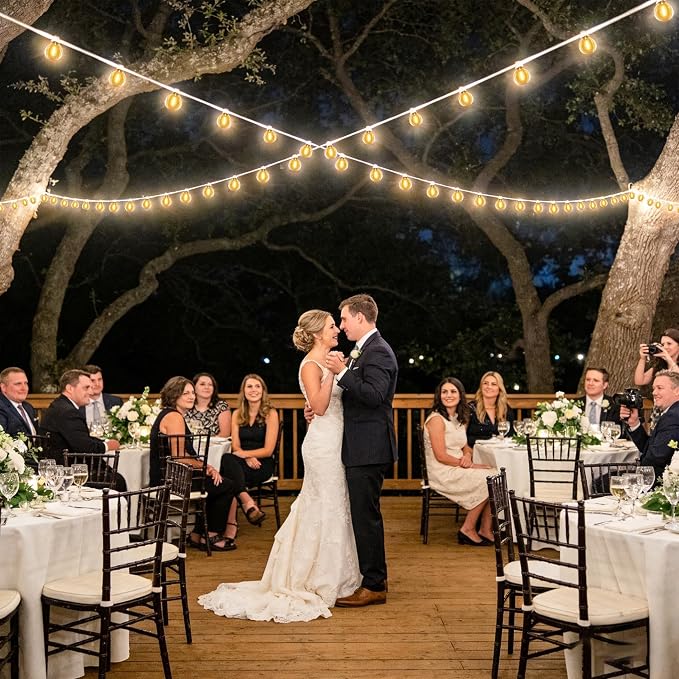 White Outdoor String Lights 30FT (1FT Apart) Remote for Patio Wedding Party | Connectable Waterproof Outside Lighting with 28 Globe Bulbs Remote Dimming & 3 Modes,Timmer for Porch Bistro Fence Backyard